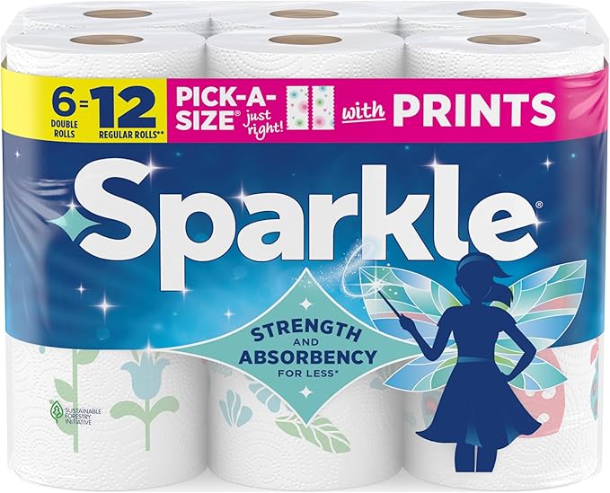 Sparkle Paper Towels, Spirited Prints, Pick-a-Size, 6 Count of 110 Sheets Per Roll, 110 Sheets (Pack of 6)