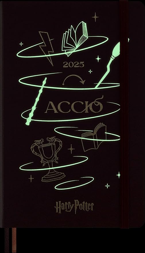 Moleskine Daily Planner Wizarding World Harry Potter Spells Kollektion Accio, 12-Monats Linierter Tagesplaner, Phosphoreszierender Fester Einband, Großformat 13 x 21 cm