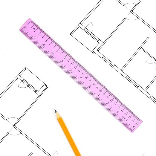 Coopay 12 Inch Math Geometry Tool Plastic Ruler Square Set Includes Straight Ruler, Triangles, Protractor for Student School Office Supplies (Pinkish-Purple)