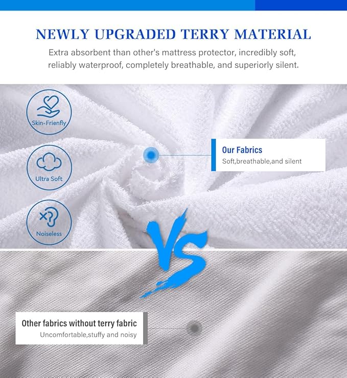 Twin XL Mattress Protector,Mattress Cover Noiseless Waterproof Soft Breathable Terry for Pets Kids Adults 39" x 80"