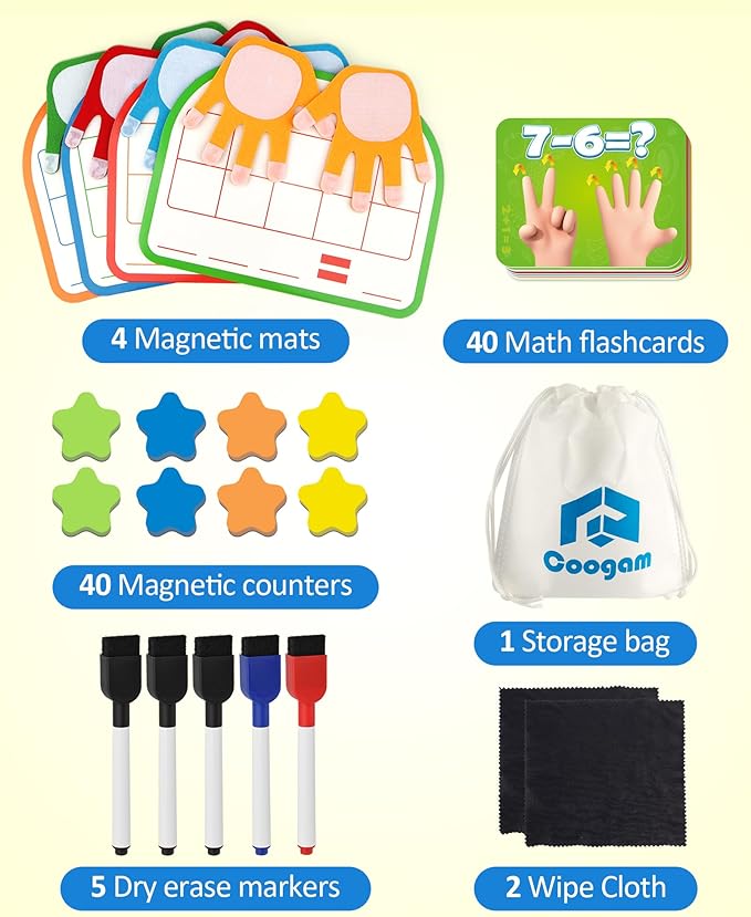 Coogam Montessori Math Manipulatives Number Counting Block, Magnetic Ten Frame Addition Subtraction Practice with Dry Erase Board, Educational Learning Toy Gift for 1st 2nd & 3rd Grade