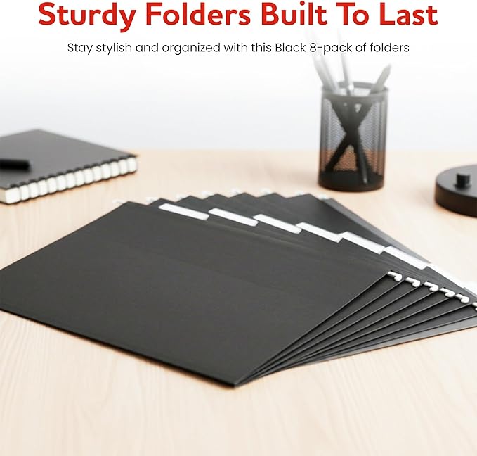 Black Hanging File Folders – 8 Pack, Letter Size File Organization Folders for Home, Office, School & Filing Cabinets