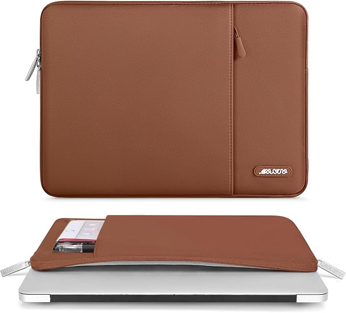 MOSISO Laptop Case 13.3 inch, 13-13.3 inch Laptop Sleeve Compatible with MacBook Air/Pro 13/Pro 14 M5 M4 M3 M2 M1, HP Dell ASUS Lenovo,Polyester Vertical Computer Sleeve Bag with Pocket, Caramel Brown