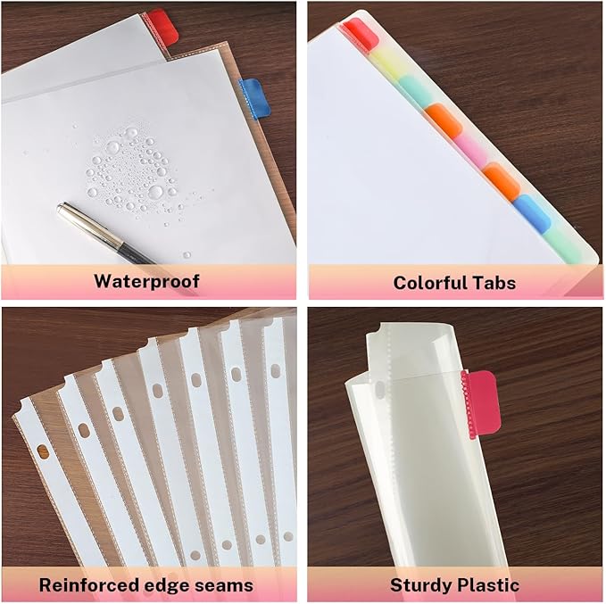 Binder Dividers with Tabs, 8 Tab Clear Sheet Protectors for 3 Ring Binder, White Dividers for 3 Ring Binder Page Protectors, Notebook Binder Sleeves with Pockets, 2 Set (16 Pcs)