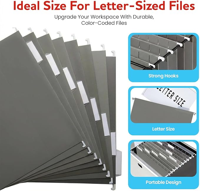 Grey Hanging File Folders – 8 Pack, Letter Size File Organization Folders for Home, Office, School & Filing Cabinets