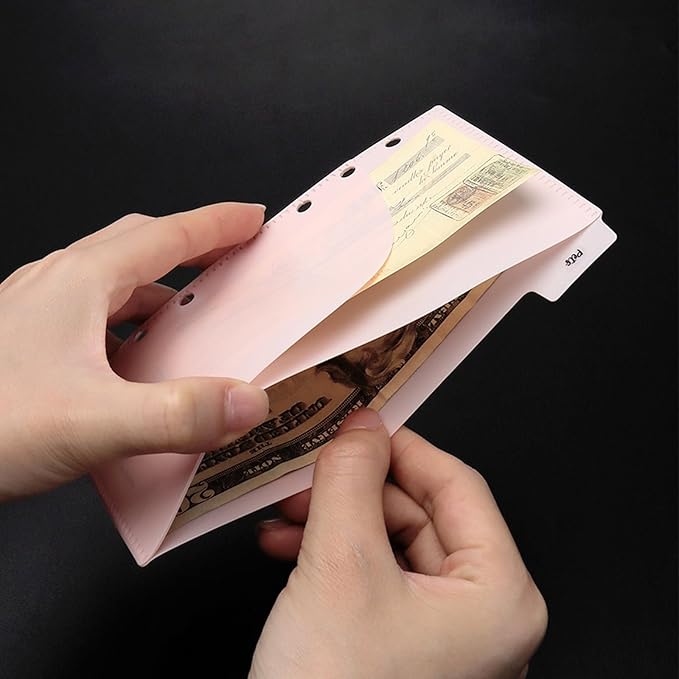 NatSumeBasics 12 A6 Cash Stuffing Envelopes 2 Layer Pink A6 Binder Pocket Dividers with Tab Sticker for 6 Rings Budgeting Planner Inserts Supplies Accessories (12 Pink)