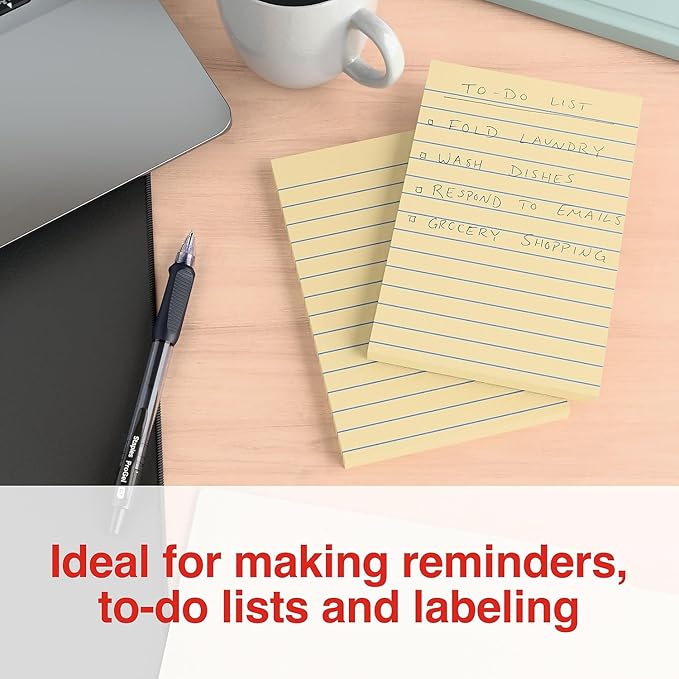 Staples Sticky Notes, 4" x 6", Lined, Yellow, Recycled Paper, 500 Sheets – Eco‑Friendly Ruled Notes for Lists, Planning & Office Use