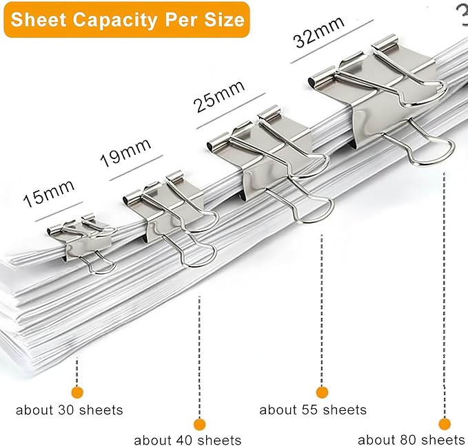 130 Pack Silver Binder Clips Assorted Sizes, Large Medium Small Mini 4 Sizes Mix, Paper Clamps Metal Paper Clips Set for Office School Home Business Supplies