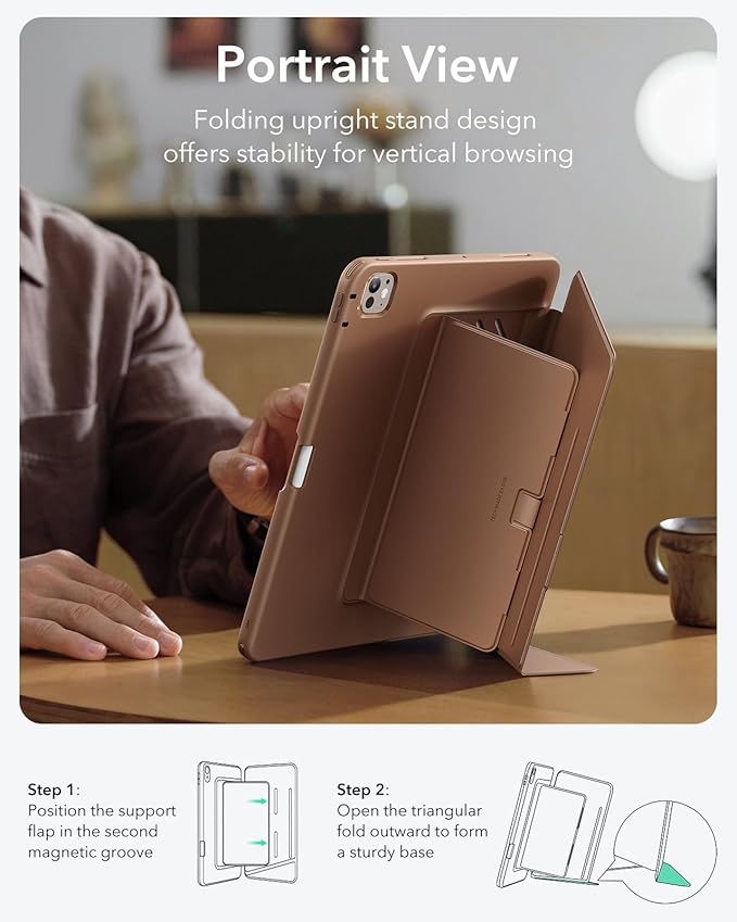 ESR for iPad Pro 13 Inch Case (M5/M4) 2025/2024, Vertical Stand Cover, Multi Stand Angles, Ultra-Stable Case with Pencil Holder, Flip Series, Brown