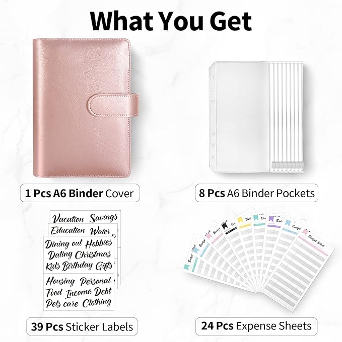 Sooez Budget Binder with Zipper Cash Envelopes & Expense Sheets for Budgeting and Saving Money, Money Organizer for Cash with Category Labels, Money Saving Binder Cash Wallet Envelope