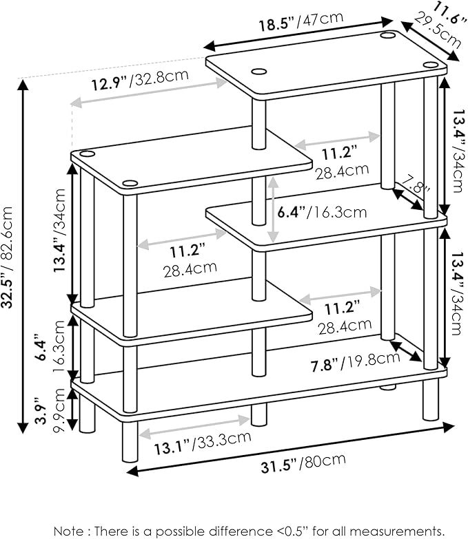 Furinno Turn-N-Tube 5-Tier Accent Display Rack, French Oak Grey/Black