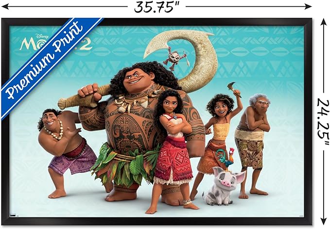 Disney Moana 2 - Group Wall Poster, 34L" x 22.4W", Black Framed Version