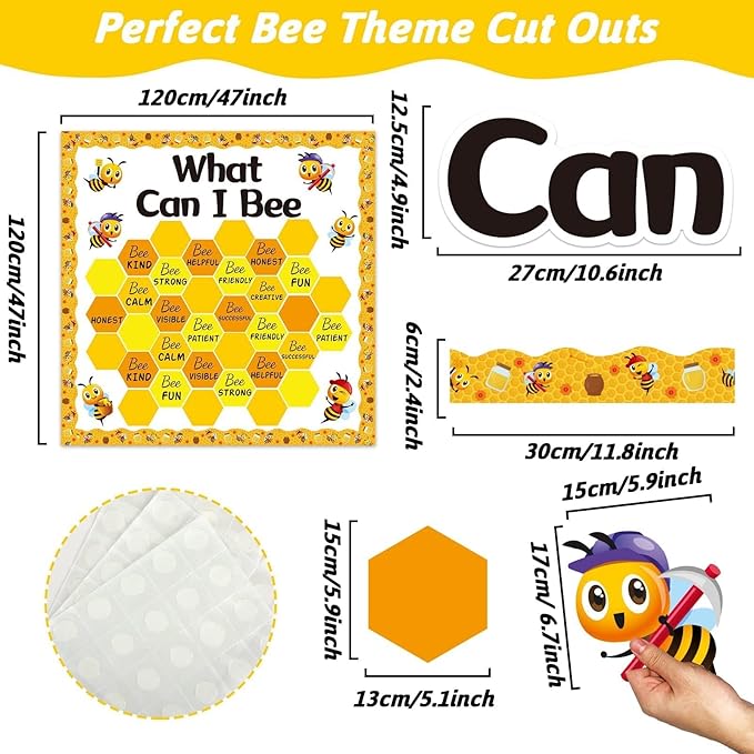 Bee Bulletin Board Decorations for Classroom Summer Bee Theme Inspirational Bulletin Board Borders Bee Hive Paper Cutouts for Back to School Classroom Chalkboard Wall Office Home Decor