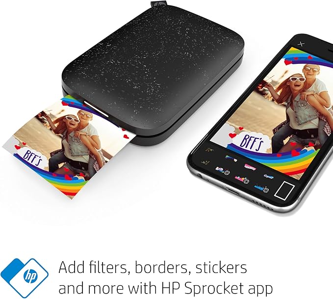 HP Sprocket 2x3 Instant Smartphone Photo Printer 75 Sheets Bundle - Bluetooth Portable Color Wireless Mobile Printer (Black) Zink Sticky-Back Photos