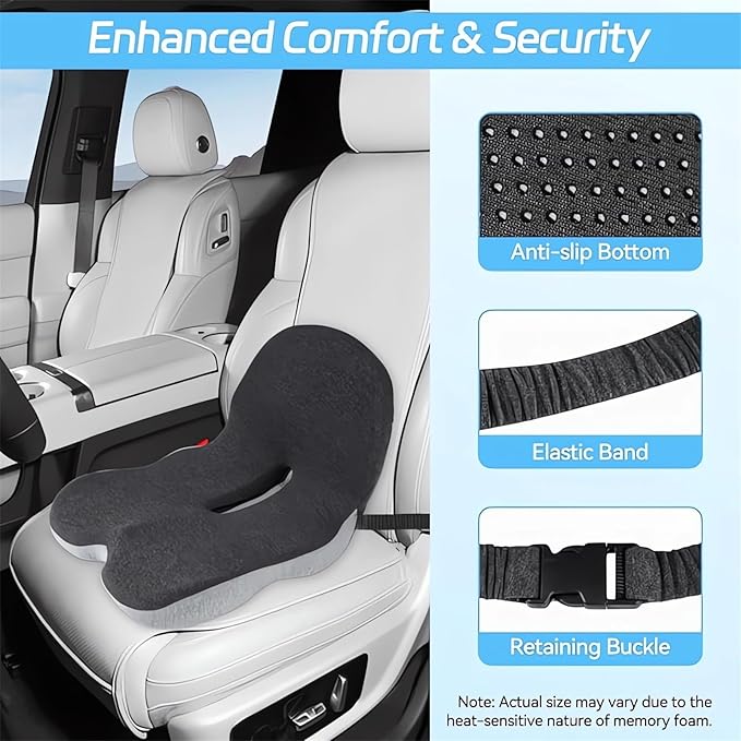 Memory Foam L-Shaped Integrated Seat Cushions for Car Truck Driver Ergonomic L Shape Lumbar Cushion Sciatica Back Pain Relief Office Chair Butt and Back Support Pillow Long Driving Booster Seat
