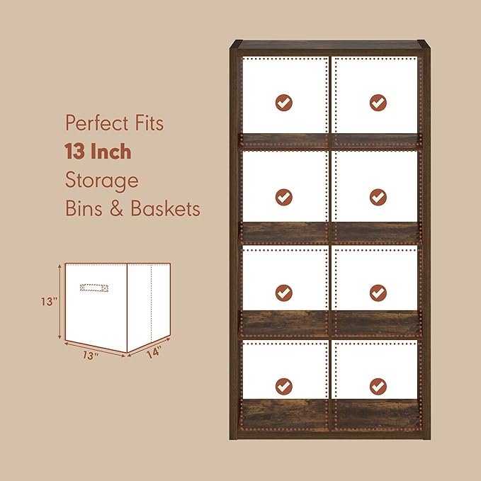 Furinno Cubicle Record Player Stand with Vinyl Storage, 8-Cube 1.2 Extra Thick Vinyl Record Storage, Open Back Media Shelf for CD DVD Blueray Game Disc, for Living Room, Home Office, Amber Pine