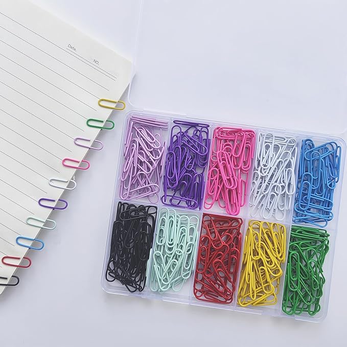 300 Pcs Small Size Colored Paper Clips 28mm/1.1in with Plastic Box for School Office and Personal Use