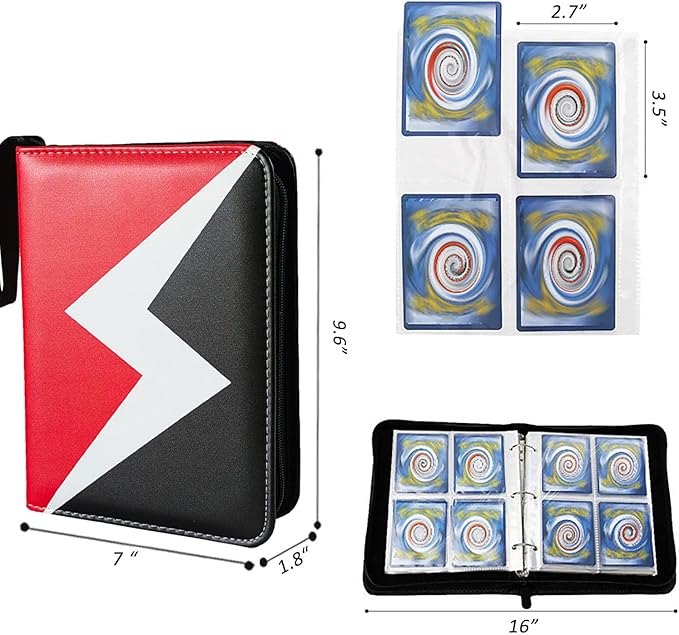 Card Binder 4 Pocket, 3-Ring 400 Pockets Zipper Card Holder Album with Removable 50 Sleeves, Card Folder Book for Trading Cards, MTG, TCG, Yugioh Cards, Sports Cards (Red)