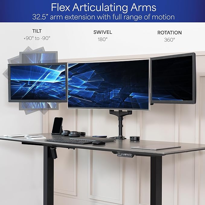 VIVO Triple Pneumatic Monitor Mount for 3 Screens up to 32 inches, Fully Adjustable, Heavy Duty Desk Stand with C-Clamp Grommet, Black, STAND-V300G
