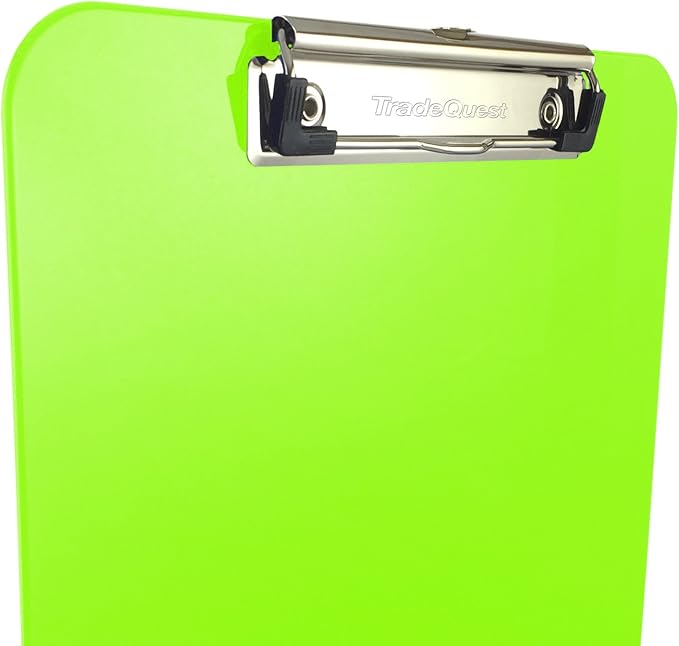 Trade Quest Plastic Clipboard Opaque Color Letter Size Low Profile Clip (Pack of 6) (Lime Green)