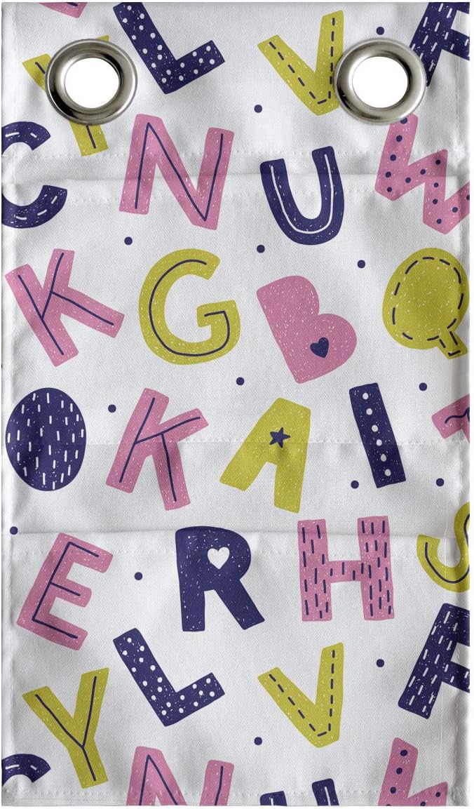 Ambesonne Alphabet Hanging Pocket Organizer, Geometric with Hearts Stars and Mini Polka Dots, Printed Polyester Storage Bag with Pockets, 9" x 16", Yellow Green Pastel Pink