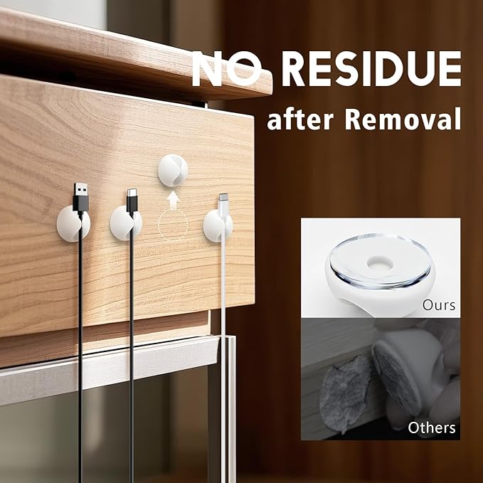 Cable Clips, Cord Holder, Adhesive Cord Clips, Wire Holder for Cable Management, Phone Charger, Desk, Wall, Nightstand and Office, White 9 PCS