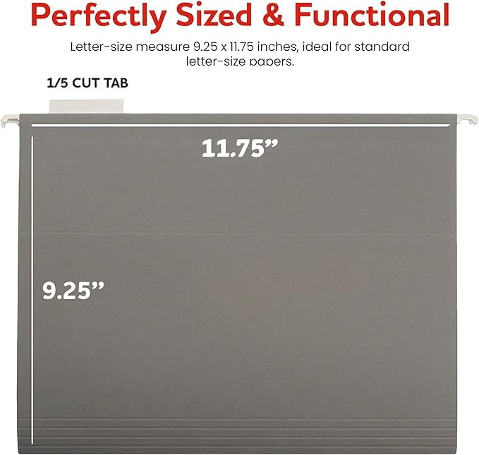 Grey Hanging File Folders – 8 Pack, Letter Size File Organization Folders for Home, Office, School & Filing Cabinets
