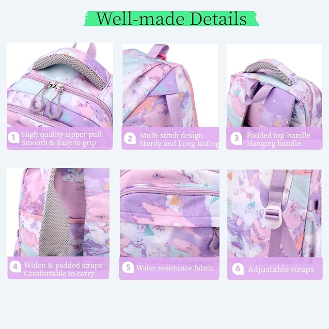 3Pcs Backpack for Girls Kids Backpacks with Lunch Box Elementary Middle High School Backpacks Students Bookbag Set School Bags for Teens Girls (Pink)