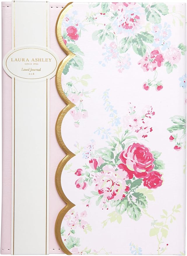 Laura Ashley English Garden Flap Journal – 6x8 Inch Faux Leather Hardcover with Magnetic Closure, Scalloped Edge, 256 Lined Pages, Elegant Writing Notebook
