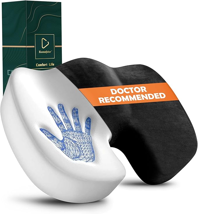 Seat Cushion for Office Chair Memory Foam Coccyx Pain Relief Cushion Pillow for Back Support Non-Slip Seat Pad for Office Desk (Black)