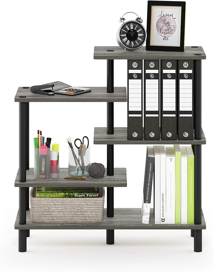 Furinno Turn-N-Tube 5-Tier Accent Display Rack, French Oak Grey/Black