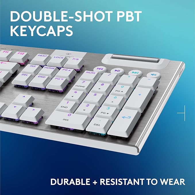 Logitech G915 X Lightspeed Low-Profile Wireless Gaming Keyboard, Double-Shot PBT Keycaps, Fully Programmable Keys, RGB Backlighting, Sleek Aluminum Finishing, GL Brown Tactile Switches-PC/Mac - White
