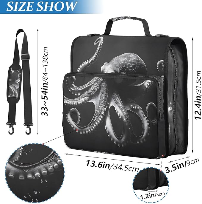 3 Ring Zipper Binder with Shoulder Strap Octopusfish 1.5 inch Binders Keeper Large Capacity Multi Pockets for School Office Supplies