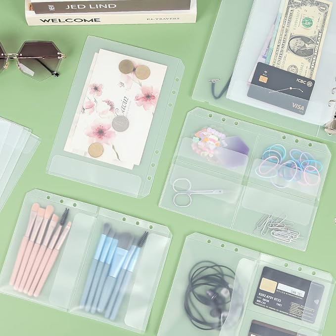 30pcs A5 Binder Pocket Set no Zipper Clear Budget Planner Inserts Bulk Budget Binder Organizer Cash Envelopes for Budgeting Waterproof PVC Loose Leaf Bags Card Sleeves for 6 Ring Notebook