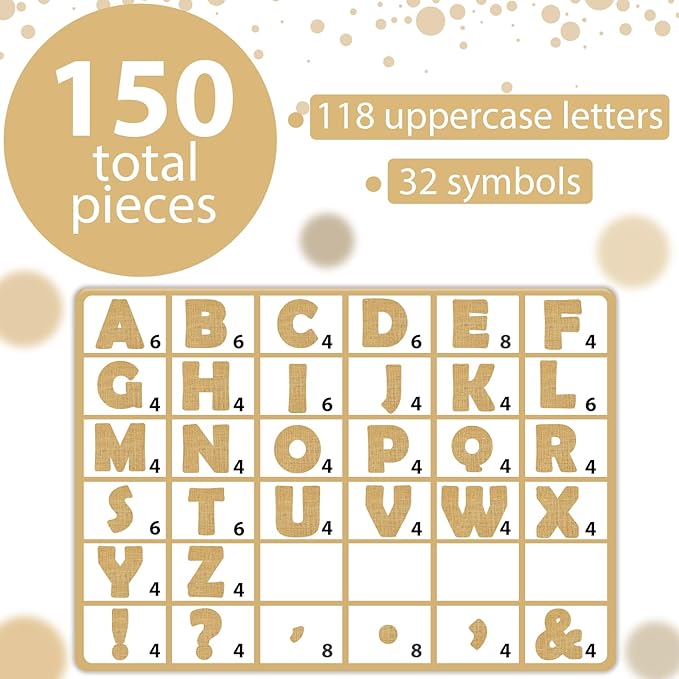 Qyeahkj 150 PCS Large 6" Font Bulletin Board Letters and Punctuation Cutouts Combo Set Burlap Border Letters Decoration Classroom Alphabet Poster for Bulletin Board Display Home School Wall Decor