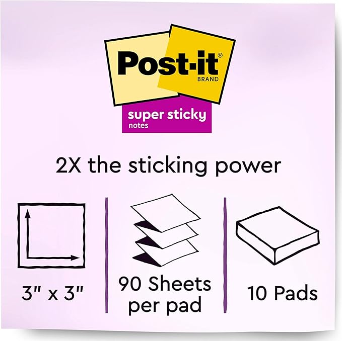 Post-it Super Sticky Dispenser Pop-up Notes, 10 Sticky Note Pads, 3 x 3 in., 2X The Sticking Power, New Year Organization or Second Semester School Supplies, Energy Boost Collection