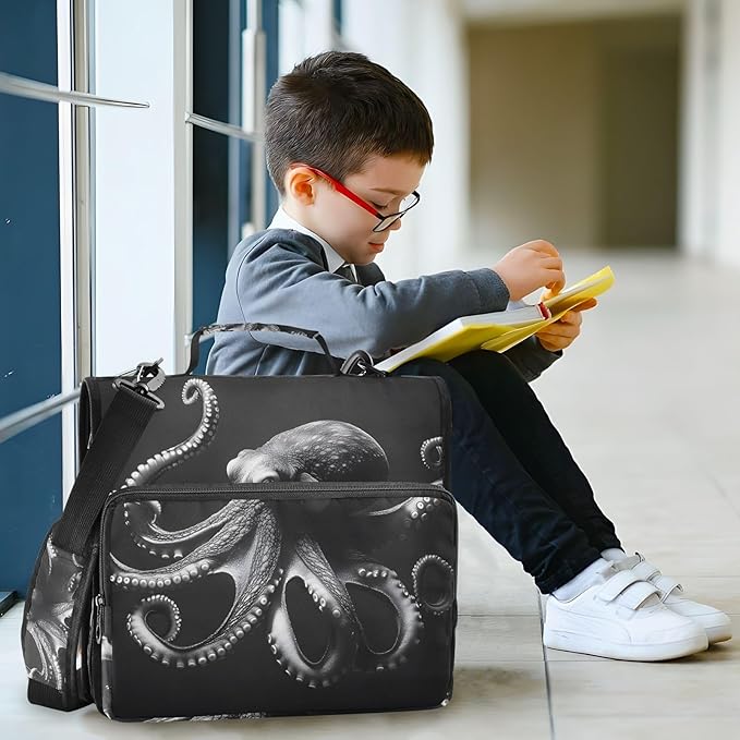 3 Ring Zipper Binder with Shoulder Strap Octopusfish 1.5 inch Binders Keeper Large Capacity Multi Pockets for School Office Supplies