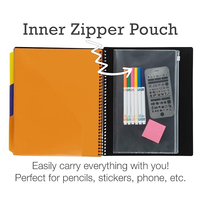 Samsill Spiral Folder Organizer - 12 Dividers & 24 Pockets with Zipper Pouch, Multi Pocket Color Cordinated Folder Binder with Customizable Tabs, Document Organizer (Fashion)