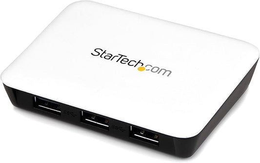 StarTech.com USB 3.0 to Gigabit Ethernet NIC Network Adapter with 3 Port Hub - White - USB 3 Ethernet Adapter - USB Charging Hub (ST3300U3S)