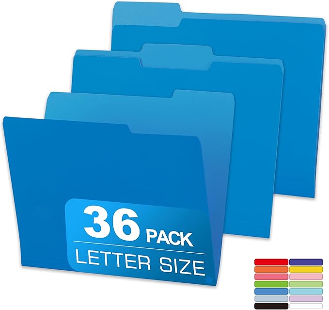 36 Packs Colored File Folders,Blue File Folders,Two Tone Color File Folder 8.5 x 11 Inch,1/3 Cut Tabs Letter Size,Manila File Folders for Office,School and Home,Organization