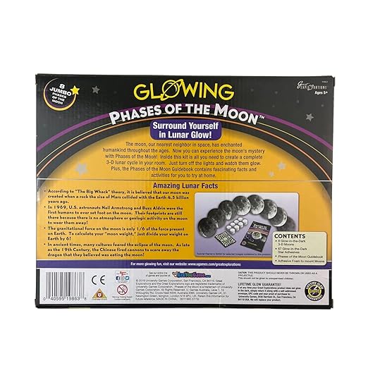 Phases of the Moon Kit with 8 Glow-in-the-Dark 3-D Moons and 67 Glow-in-the-Dark Adhesive Stars with Phases of the Moon Guidebook