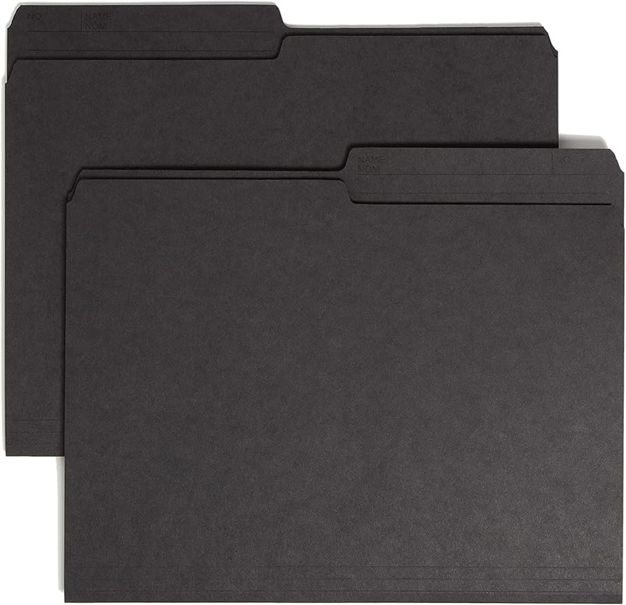 Smead Reversible File Folder, 1/2-Cut Printed Tab, Letter Size, Black, 100 per Box (10364)