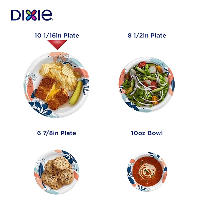 Dixie Large Paper Plates, 10 Inch, 2X Stronger*, Microwave-Safe, Soak-Proof, Cut Resistant, Disposable Plates for Everyday Breakfast, Lunch, & Dinner Meals, 54 Count (Pack of 2)