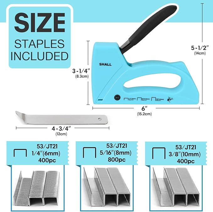 SHALL Light Duty Staple Gun for Wood - Upholstery Staple Gun with 1600pcs JT21 Staples 1/4, 5/16, 3/8 inch and Staple Remover - Fabric Stapler Gun for Crafts, DIY, Decoration