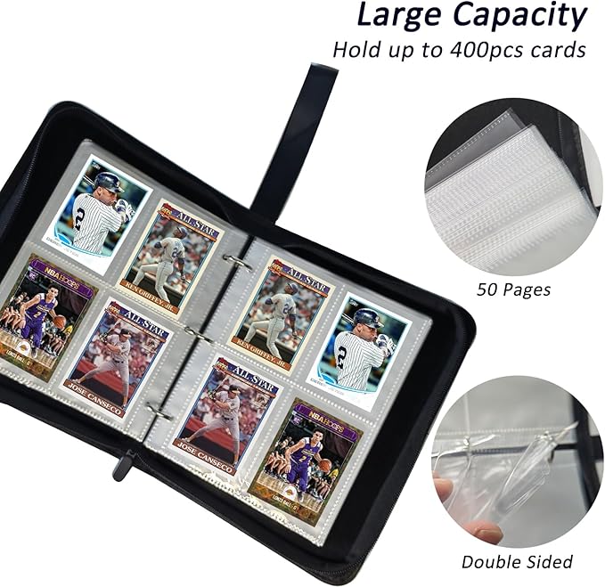 Card Binder 4 Pocket, 3-Ring 400 Pockets Zipper Card Holder Album with Removable 50 Sleeves, Card Folder Book for Trading Cards, MTG, TCG, Yugioh Cards, Sports Cards (Red)