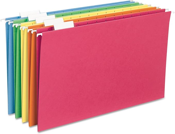 Smead Hanging File Folder with Tab, 1/5-Cut Adjustable, Legal Size, Assorted Primary Colors, 25 per Box (64159) (Pack of 1)