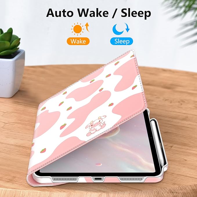 Fintie Rotating Case for iPad (A16) 11th Generation 11 Inch (2025), iPad 10th Generation 10.9 Inch (2022) - [Built-in Pencil Holder] 360 Degree Rotating Protective Stand Cover, Strawberry Cow