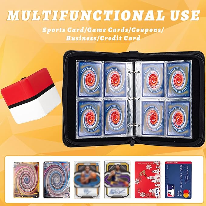 4 Pocket Trading Card Binder,400 Pockets Trading Card Collection Book with Sleevese,3-ring Zipper Sports Card Album with 50 Removable Double-Sided Card Holder for Standard Size Cards(Red)
