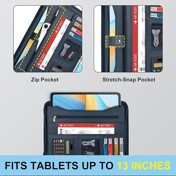 Eshow Portfolio Organizer - 3 Ring Binder with Zipper, Vegan Leather Business Padfolio Folder with Notepad Includes 5 Color Sheet Protectors for Documents Files for Men Women