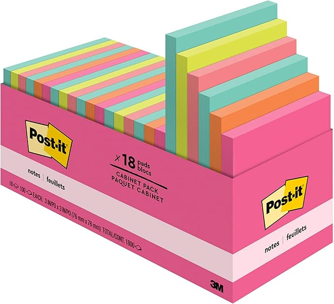 Post-it Notes, 3 in x 3 in., 18 Sticky Notes Pads, 100 Sheets per Pad, Poptimistic Collection, School Supplies and Oﬃce Products, The Original Post-it Note